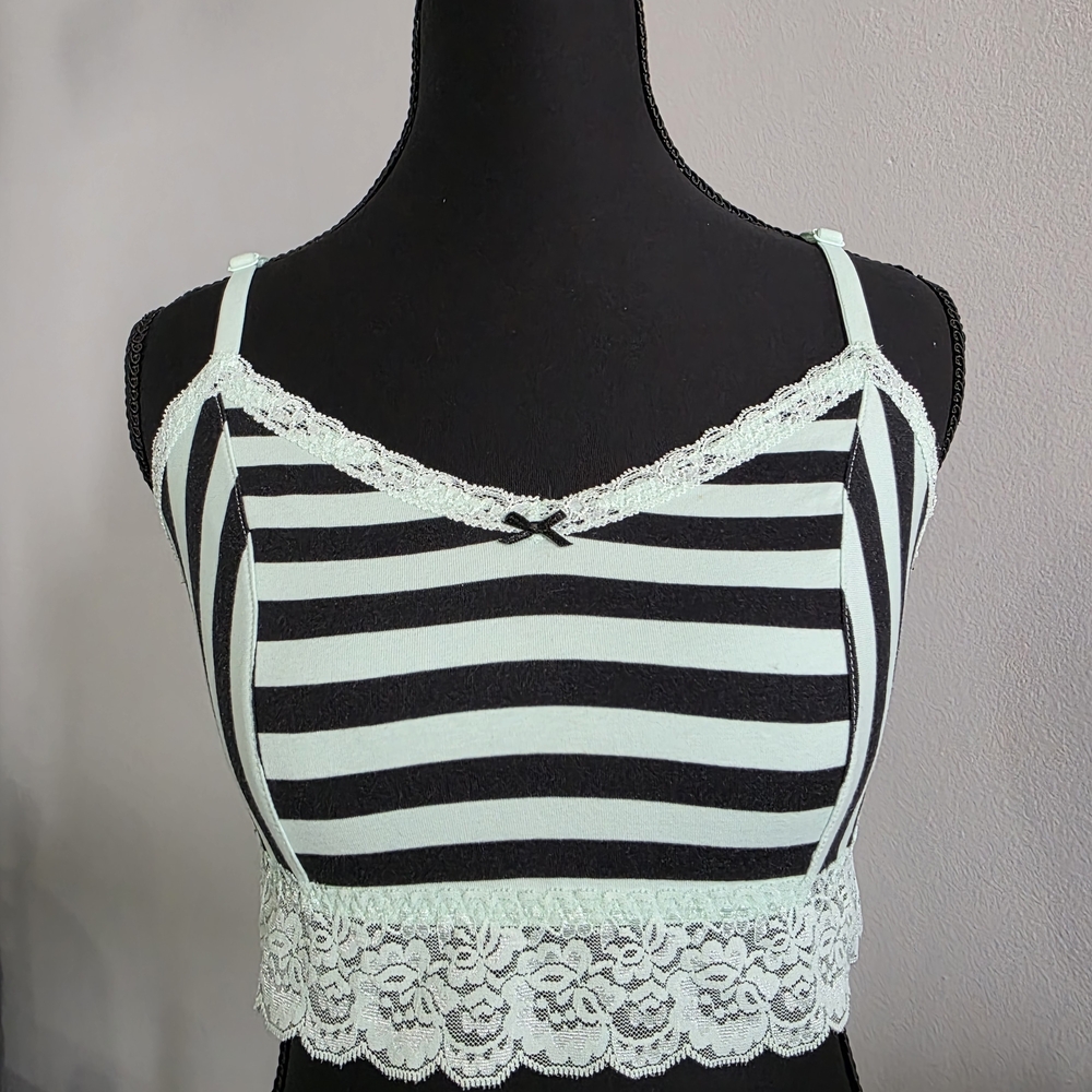 EUC PINK Victoria's Secret Striped Lace Trim Bralette - Size L